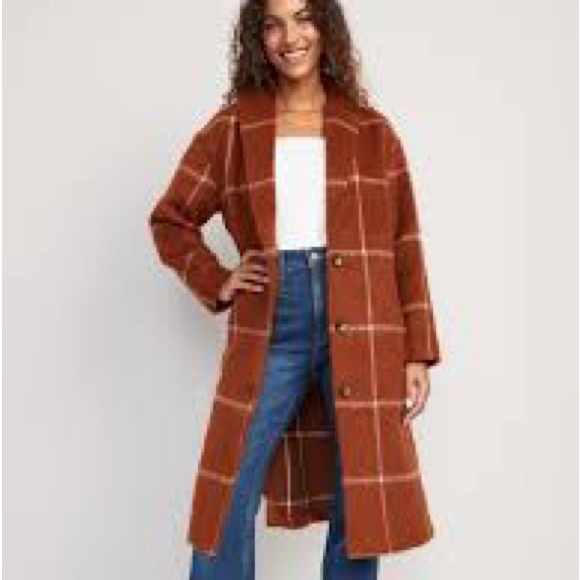 Old Navy Jackets & Blazers - Brown / burnt orange Plaid Women's Coat